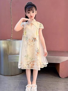 Girls' Summer Dress Hanfu Cheongsam Children's Summer Princess Dress Retro Chinese Style Tang Suit Baby Dress Trendy