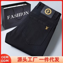 香港潮牌黑色牛仔裤男夏季新款青年修身小直筒裤子潮牌欧货薄款
