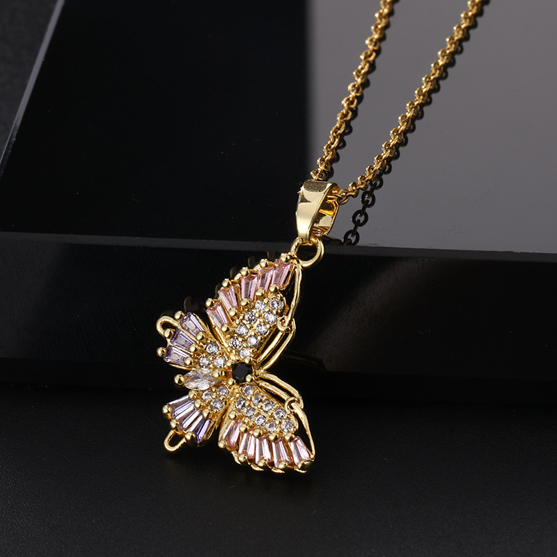 13g Weight Zircon Insert Material Pendant Necklace Classification 1 Piece Quantity Daily Occasion Copper Material Butterfly Pattern Women'S Gender Inlay Design Fashion Style Fashion Butterfly Copper Inlay Zircon Pendant Necklace 1 Piece 3