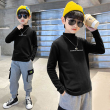 男童德绒保暖上衣秋冬装2024新款中大童儿童半高领内搭套头打底衫