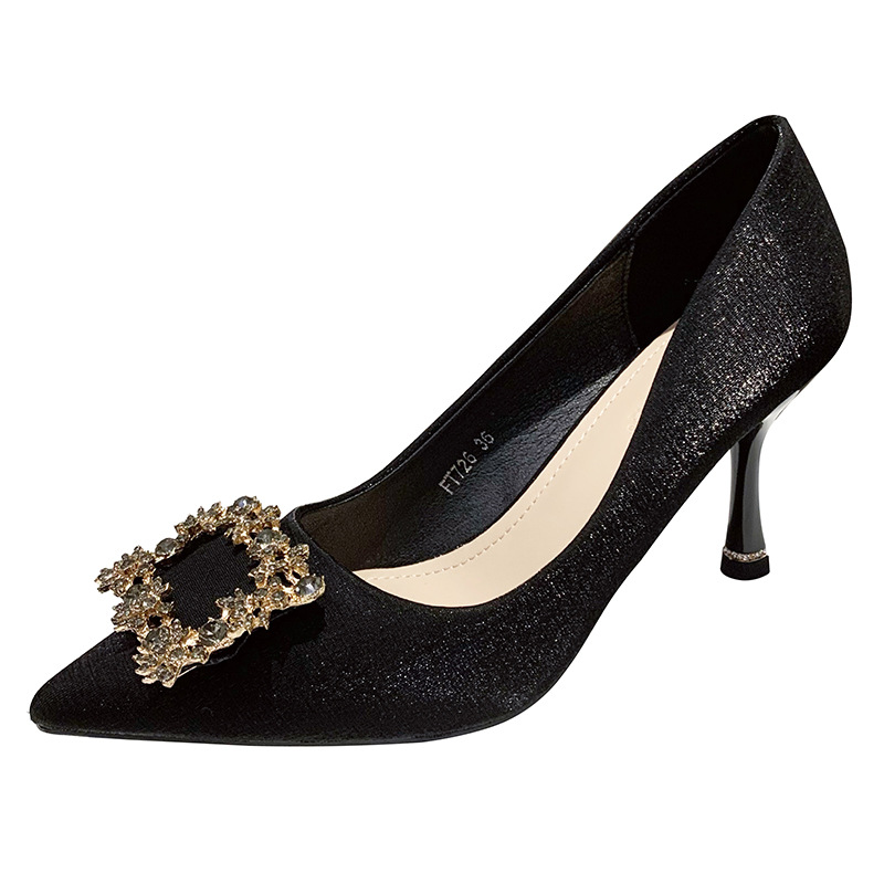 326-85 High 2023 Neue französische Mädchen-Mittelabsatz-Spitze feine Follow-Heels Satin Weinrot_voghion.com