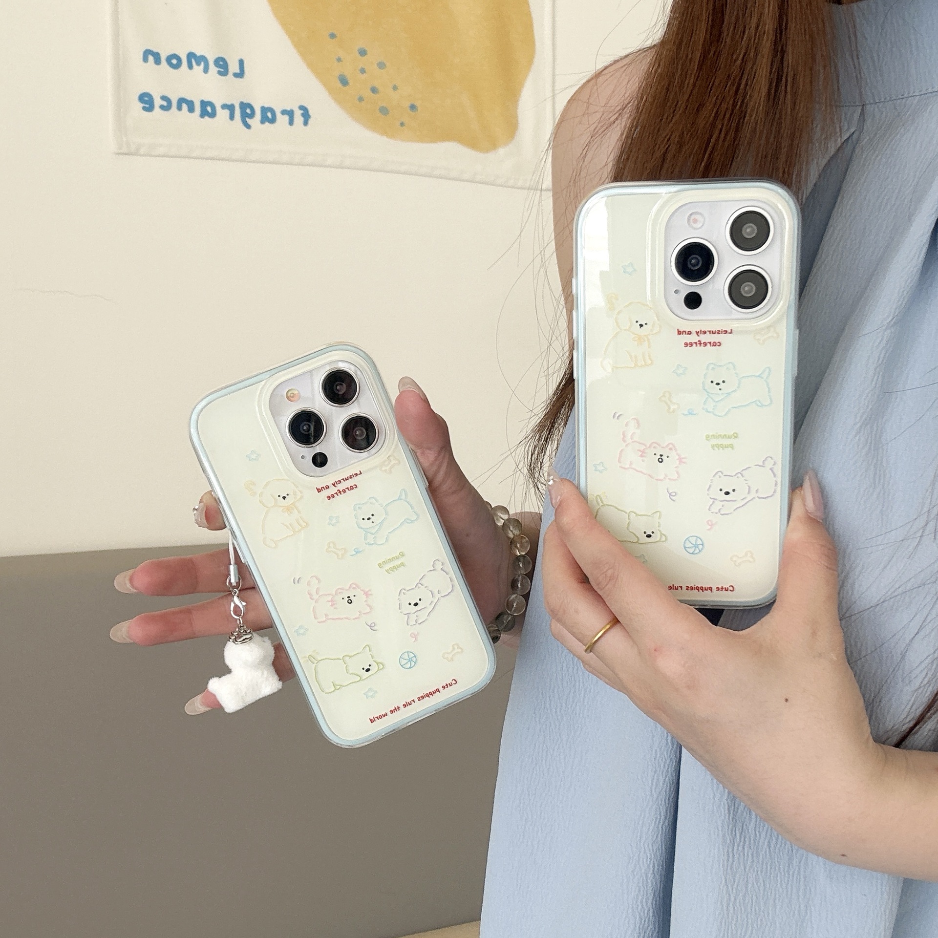 Cachorro de línea linda de dibujos animados para Apple 16ProMax funda para teléfono 15Pro simple 14PM femenino 15/16PM