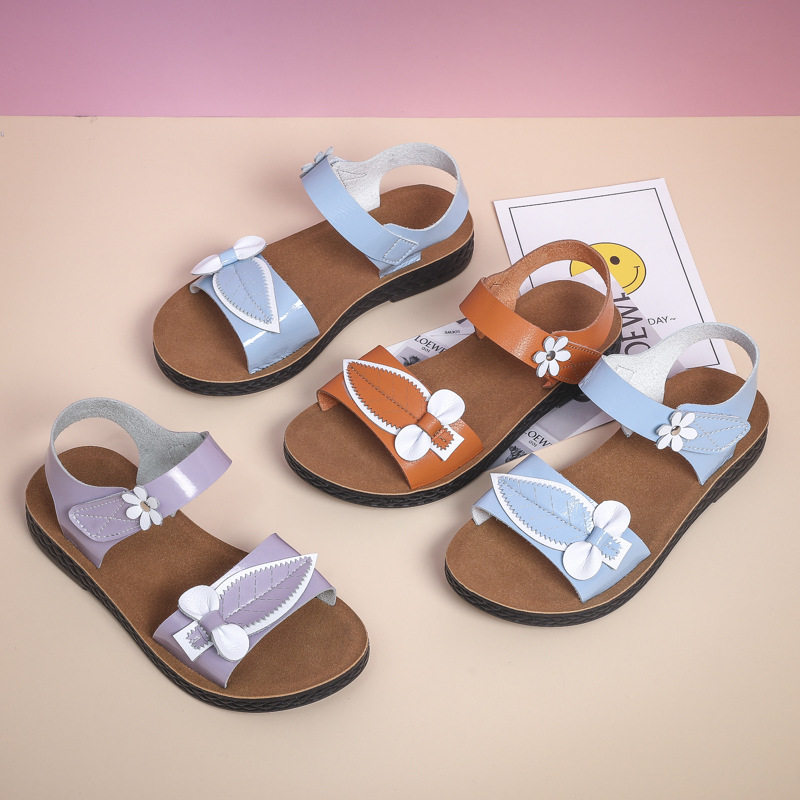 Dép sandal trẻ em đế mềm chống trơn trượt, quai ngang khóa cài, họa tiết hoa nhí — Màu tím, Xanh nhạt, màu vàng kim