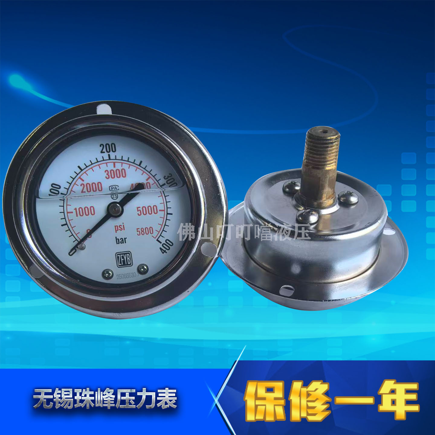 ZFYB无锡珠峰耐震抗震压力表轴向YN60III-600/250/400BAR/40BAR