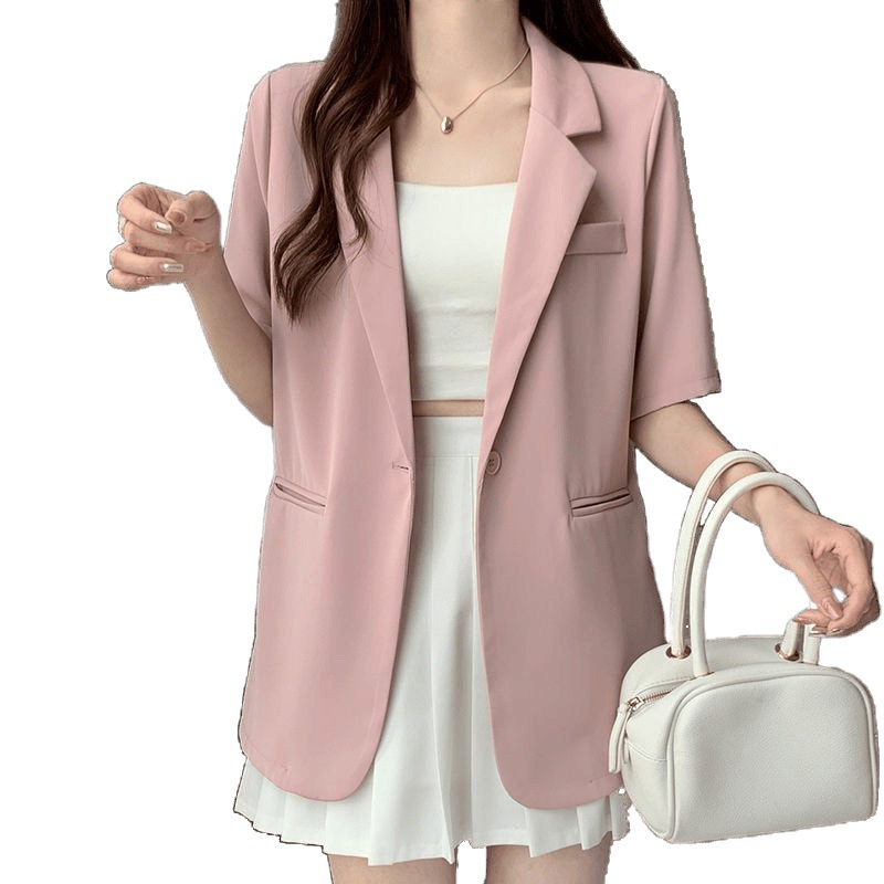 ng2510292 Lightweight Women's Blazer 2025 Summer New Korean Style Suit Jacket Casual Loose Fit Petite Versatile Short Sleeve Top_voghion.com