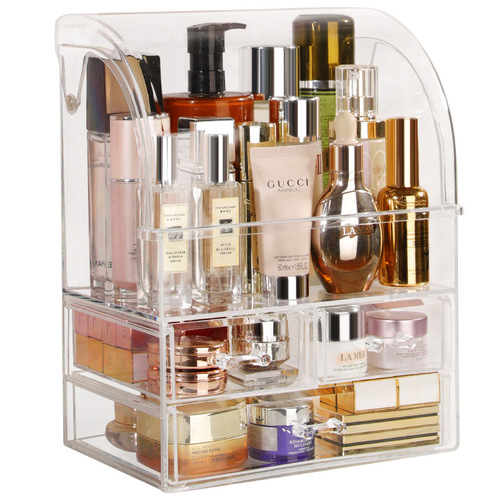 Transparent acrylic dustproof cosmetic storage box, vanity makeup table lipstick skincare brush storage rack, desktop organization box