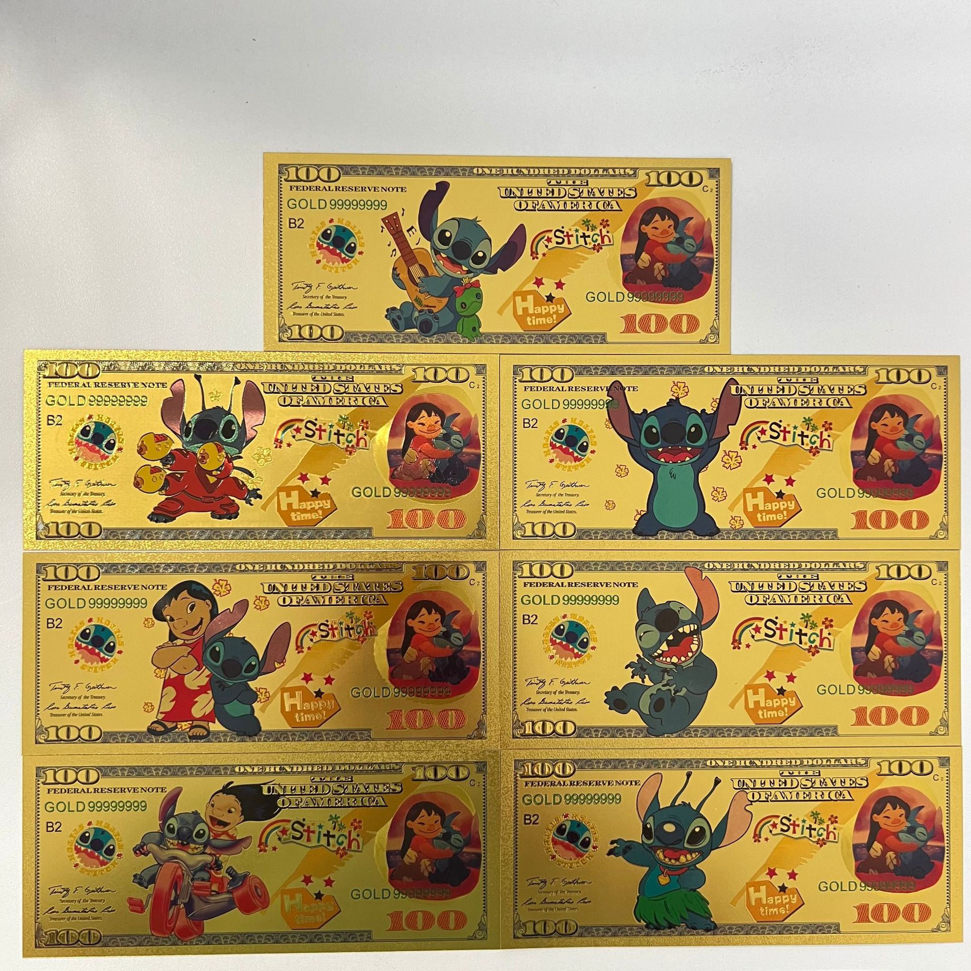 火爆美国《星际宝贝》史迪仔 莉萝 安琪创意塑料金箔钞工厂批