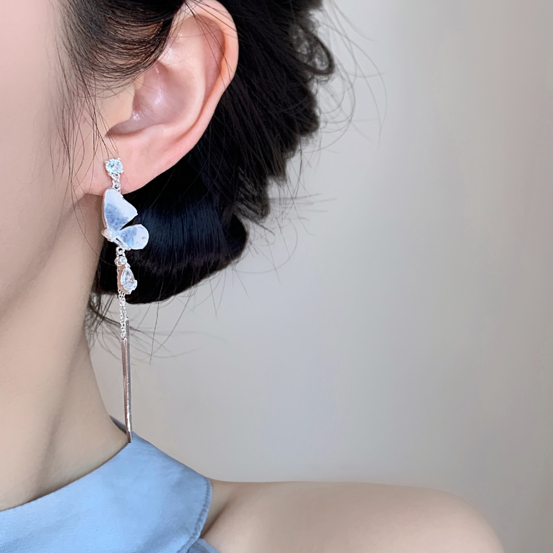 半边蝴蝶碎钻耳夹