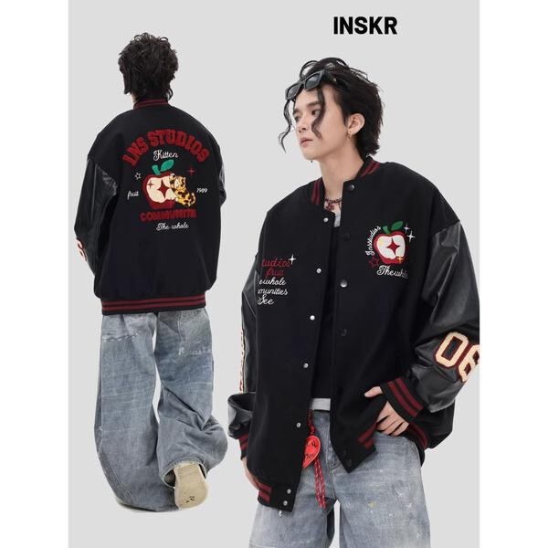 Apple Embroidered Baseball Jacket for Men and Women 2026 Spring and Autumn New Loose-Fitting Bf American Style Trendy Brand Jacket Apple Embroidered Baseball Jacket for Men and Women 2026 Spring and Autumn New Loose-Fitting Bf American Style Trendy Brand Jacket