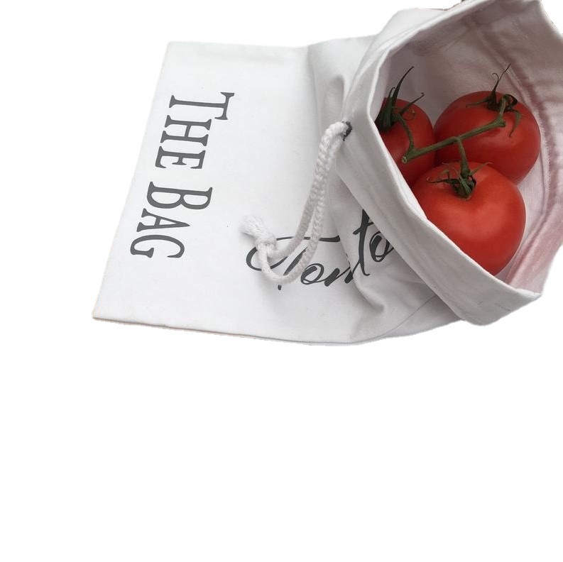 新款外贸纯色印花棉布抽绳袋可定制中间打开单抽绳棉布蔬果收纳袋