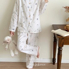 2025新款全棉双层纱可爱甜美睡衣卡通长袖长裤家居服套装柔软亲肤