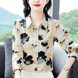 高档印花衬衫女长袖2026春秋季新款洋气减龄女士时尚显瘦遮肚上衣