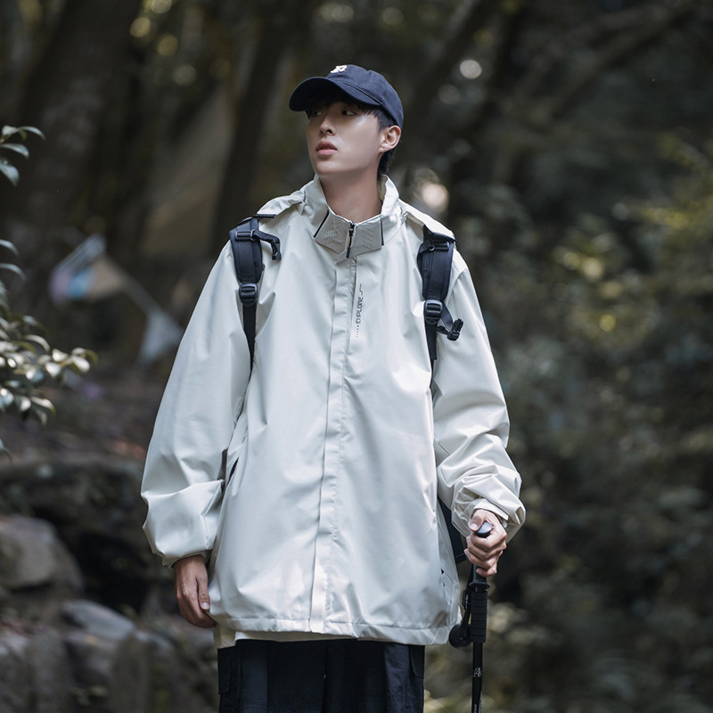 Black Warrior jacket Japanese American style high collar hooded workwear jacket men's spring and autumn couple wear functional style jacket