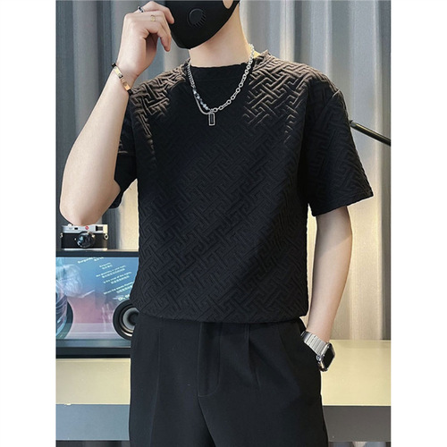 Fashionable trend brand half-sleeve high-end design 2025 summer men slim fit trendy versatile short-sleeve T-shirt for men