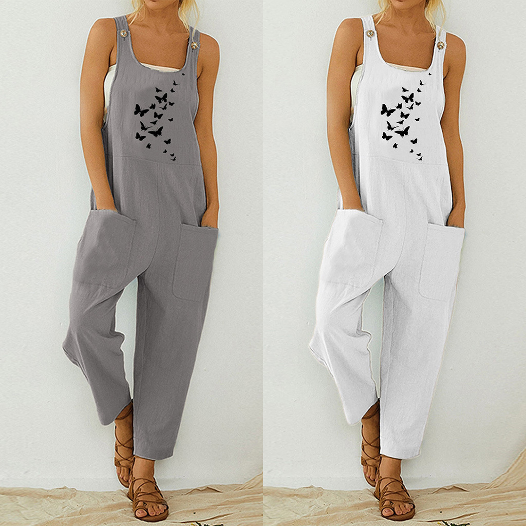 thumbnail image 4 of Pantalones casuales de talla grande, monos holgados con estampado y bolsillos grandes, pantalones casuales para mujer, 4 of 6