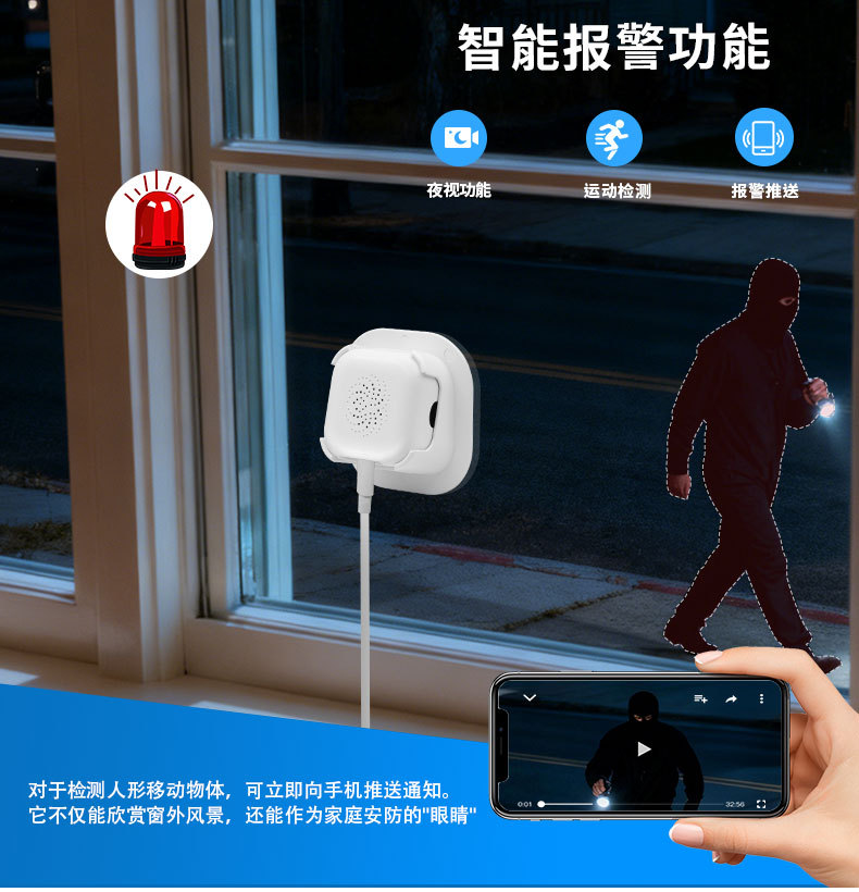Fenster-Smart-Home-Kamera WiFi Nachtsicht Infrarot
