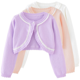 Cross-border Spring and Autumn children's clothing ribbon girls' knitted cardigan coat small and medium children's air conditioning shirt shawl summer thin wholesale