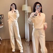 2025秋冬新款中式国潮风盘扣加绒厚圆领休闲运动套装女卫衣两件套