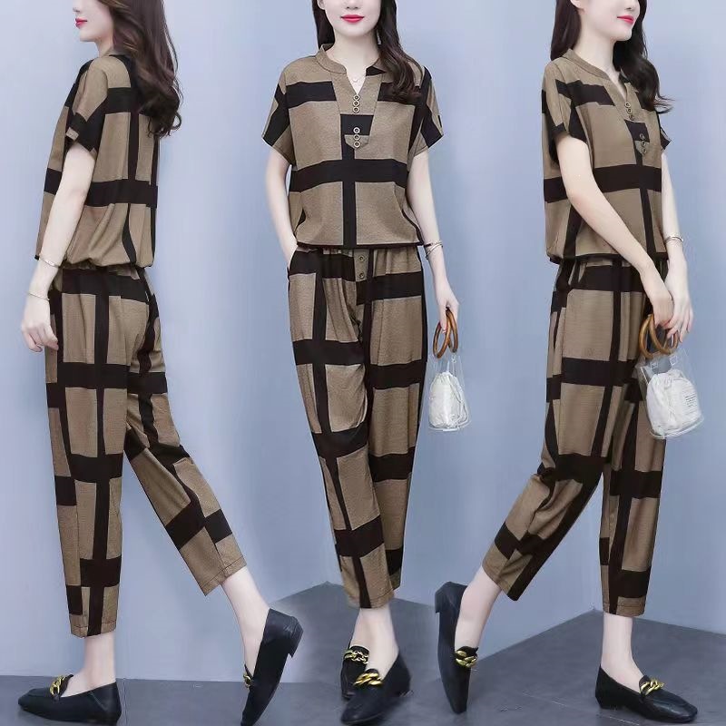 Summer New Style Women's Fashionable Casual Two Piece Set Loose Fit Plus Size Harem Pants_ecoleips.com