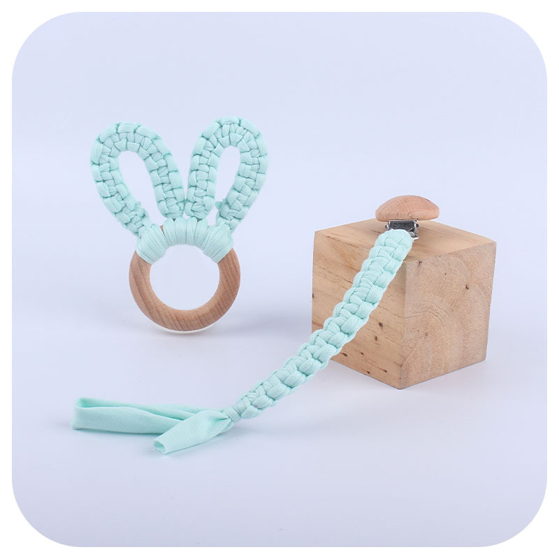 DIY creativo bebé suministros haya chupete clip hecho a mano algodón tejido chupete cuerda anti-gota cadena mordedor traje