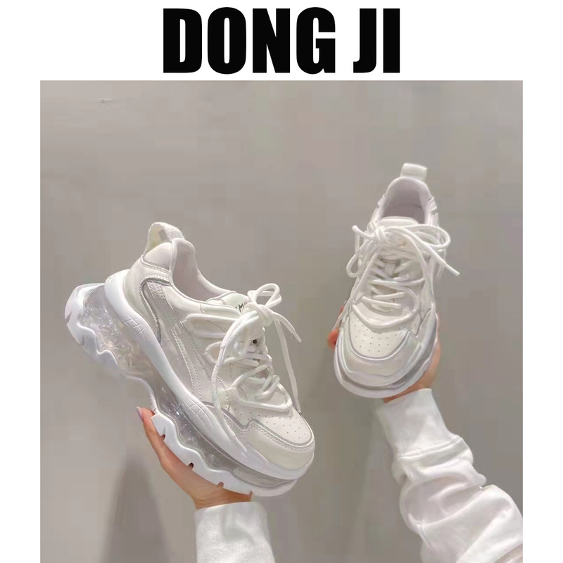 【Dongji】Women's Dad Shoes 2026 Korean Version Niche Thick-Soled Versatile Casual Sneakers White Fashion Shoes