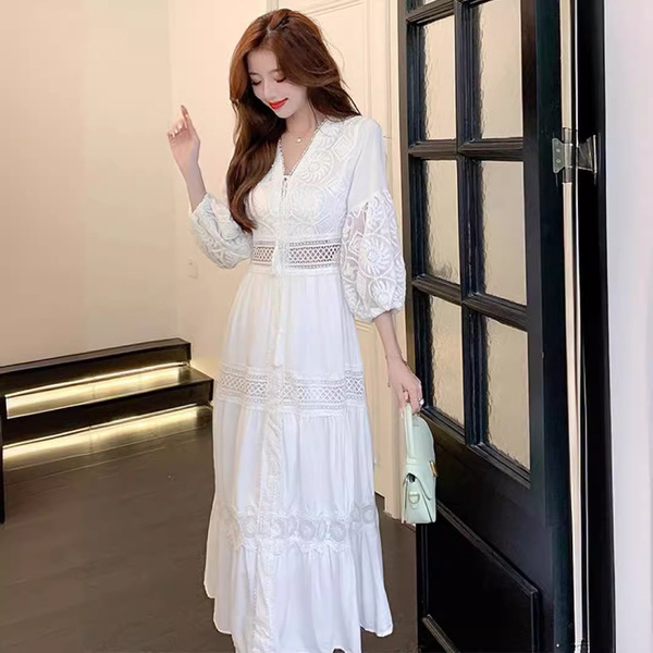 ethnic white lace beach dress