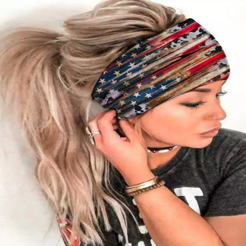 European and American Headscarf Women's Summer New 2024 Fashion Print Elastic Sports Headband Yoga Wide Headband