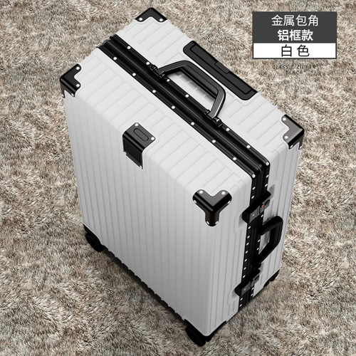 A unisex 20-inch aluminum-framed pull-along suitcase with password wheels, designed for students, offering large capacity.