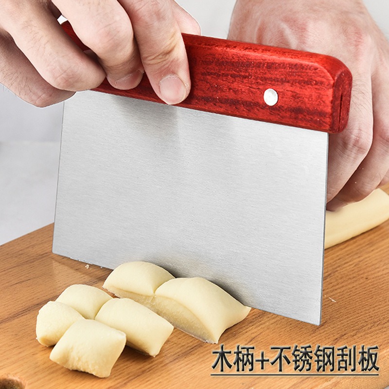 Stainless Steel Wooden Handle Household Noodle Cutter Rice Bowel Dough Scraper Flour Scraper Pancake Rice Bowel Scraper Baking Tools