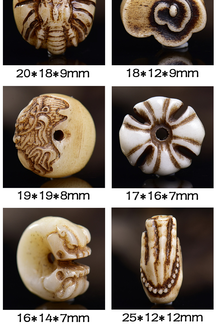 Xizang Reclaimed Bone DIY Semi-Finished Carved Beads, Spacer Beads, Waist Beads, Pendants, Buddhist Prayer Beads, Bracelet Accessories, Decorations