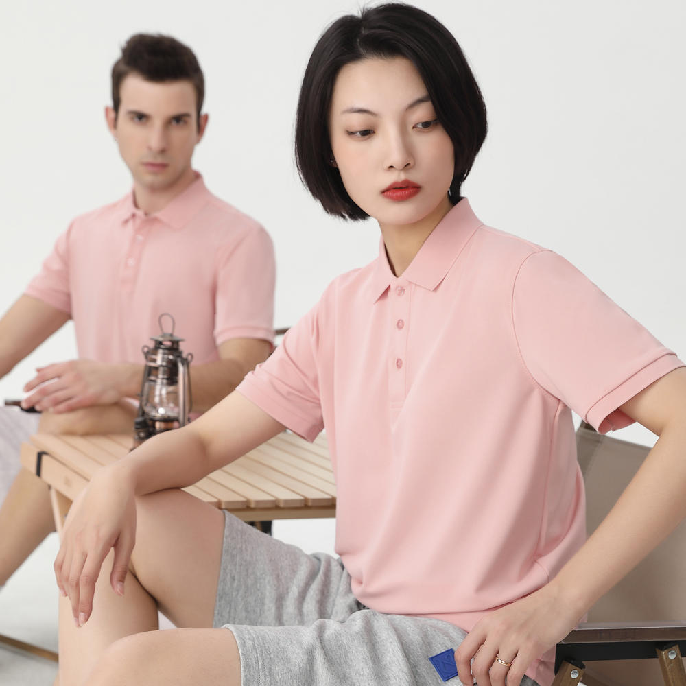 翻领粉色POLO衫夏季工作服短袖绣印logo团体活动广告文化衫工衣女
