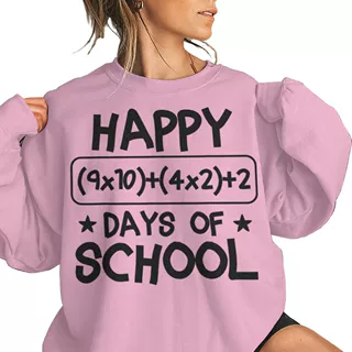 跨境欧美潮流休闲加绒长袖100 days of school印花中性款圆领卫衣