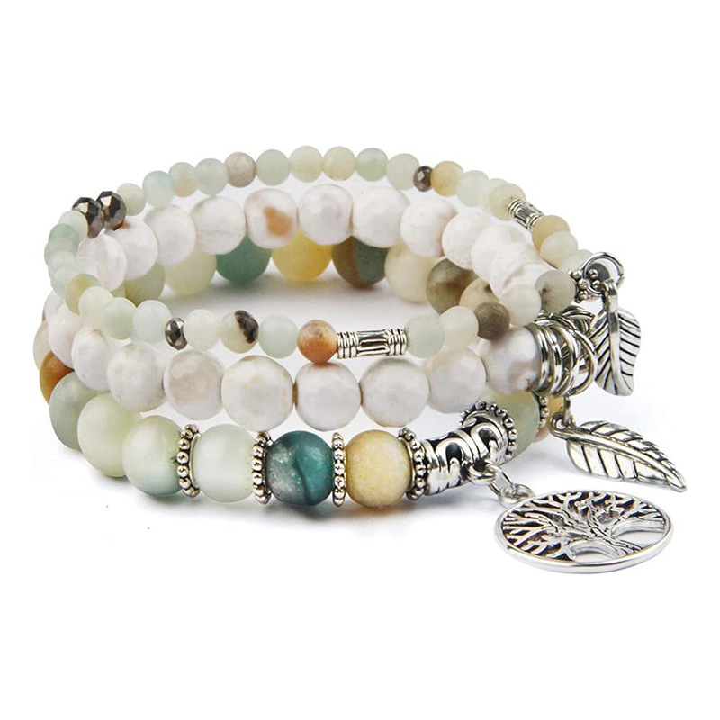 Bracelet arbre de vie plume avec pierres turquoise bohème_voghion.com