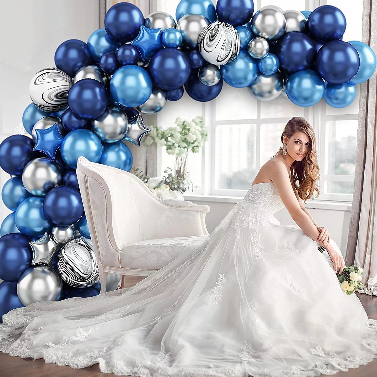 Navy metal silver agate black balloon