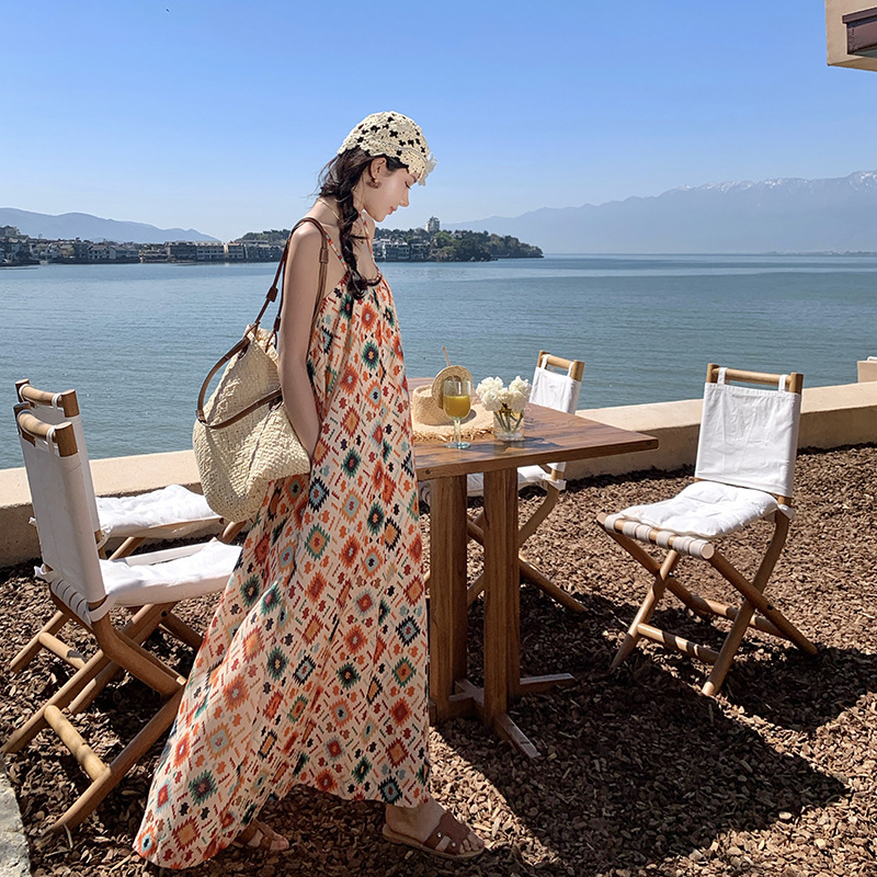 Dopamine Pakistan Vacation Bohemian Style Suspender Dress Women's Summer Long Skirt