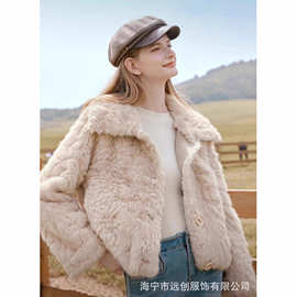 海宁厂家批发2025新款韩版大衣女装时尚大翻领皮草外套仿皮草