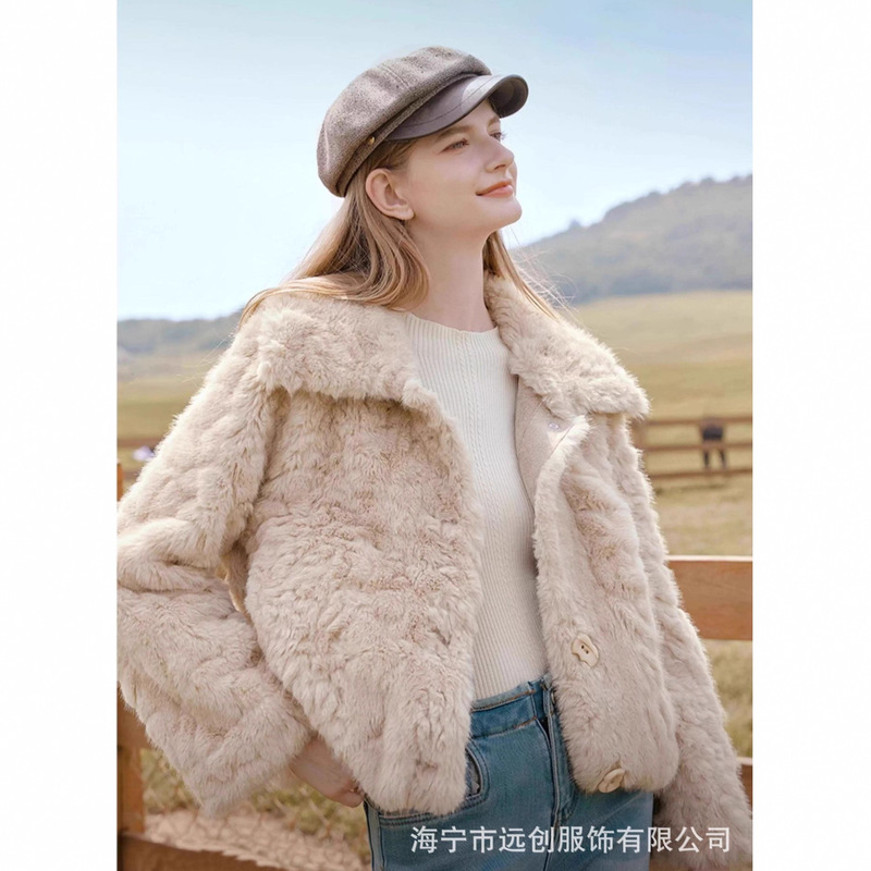 Haining Manufacturer Wholesale 2025 New Korean Style Coat Women's Fashion Large Lapel Fur Jacket Faux Fur