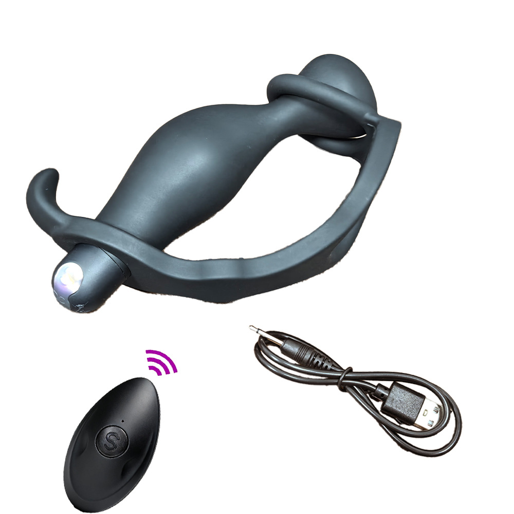 Vibrating Silicone Anal Plug with Double Penis Ring and Remote Control — detail image 8