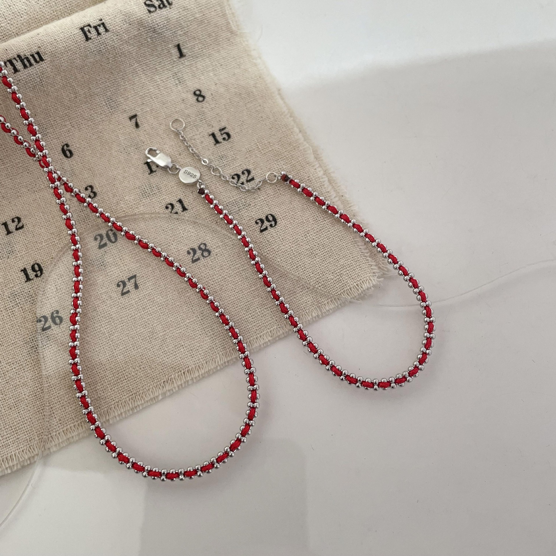銀S925純銀王昶同款紅繩高級感輕奢項鍊本命年不掉色百搭手項套鏈