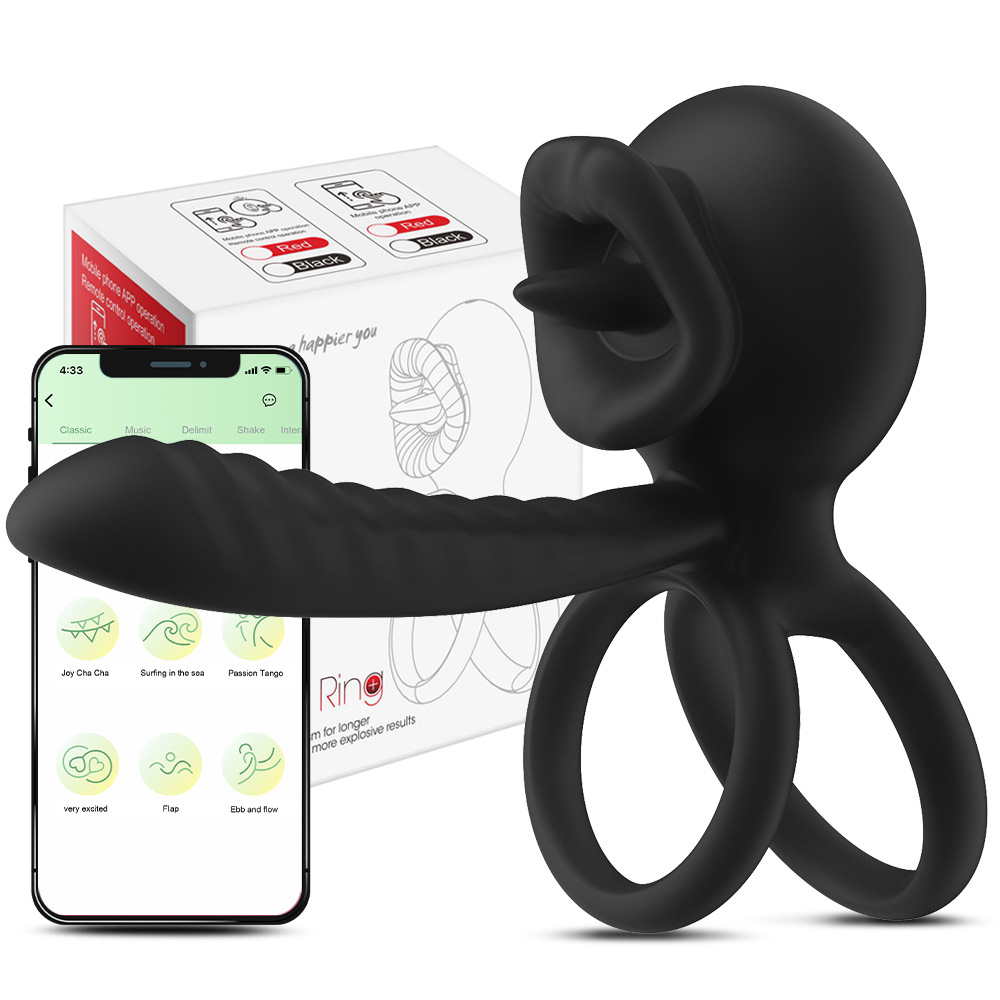 Rose APP bloqueo fino anillo de vibración de 9 frecuencias para hombres, dispositivo de masturbación impermeable silencioso, anillo de silicona de bloqueo fino, productos sexuales para adultos