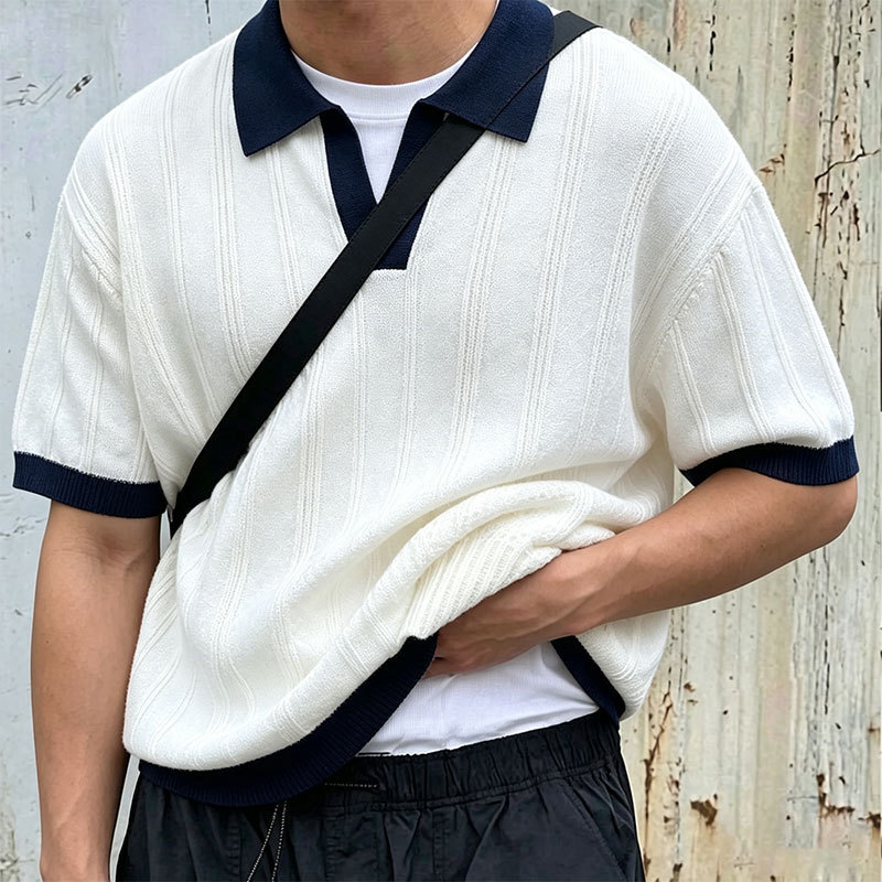 Ywfg Men's Korean-Style Textured Weave 2026 Spring/Summer Loose Versatile Couple's Turn-Down Collar Short-Sleeve Knit Sweater Ywfg Men's Korean-Style Textured Weave 2026 Spring/Summer Loose Versatile Couple's Turn-Down Collar Short-Sleeve Knit Sweater