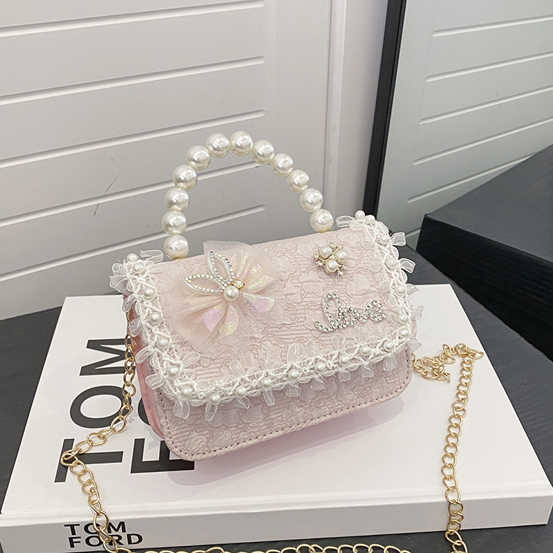 Nuevo tipo de bolso para niños, moda perla portátil, bolso de hombro de la princesa Aisha, estilo extranjero, bolso de hombro para niñas lindas