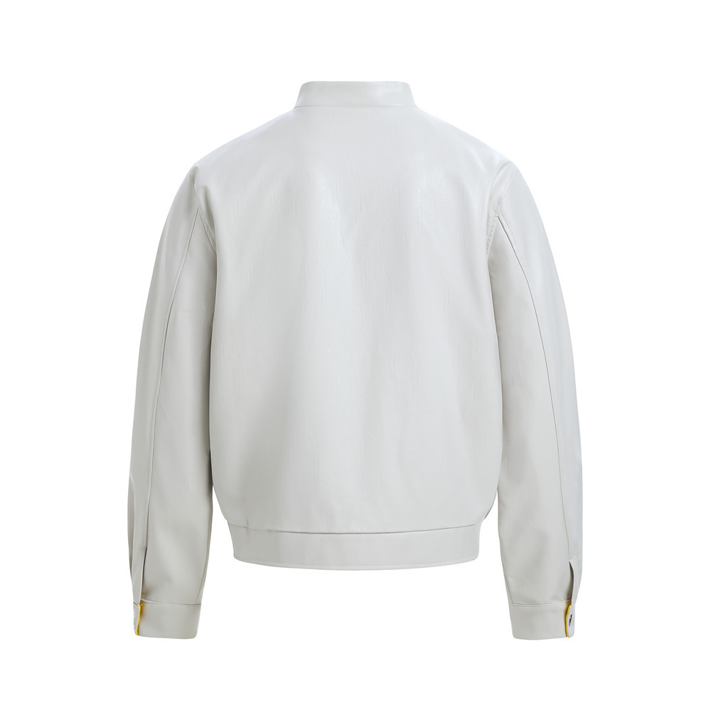 Giacca in pelle con ricamo a lettere e colletto rialzato, stile high street alla moda, da uomo, stile motociclista americano in PU_voghion.com