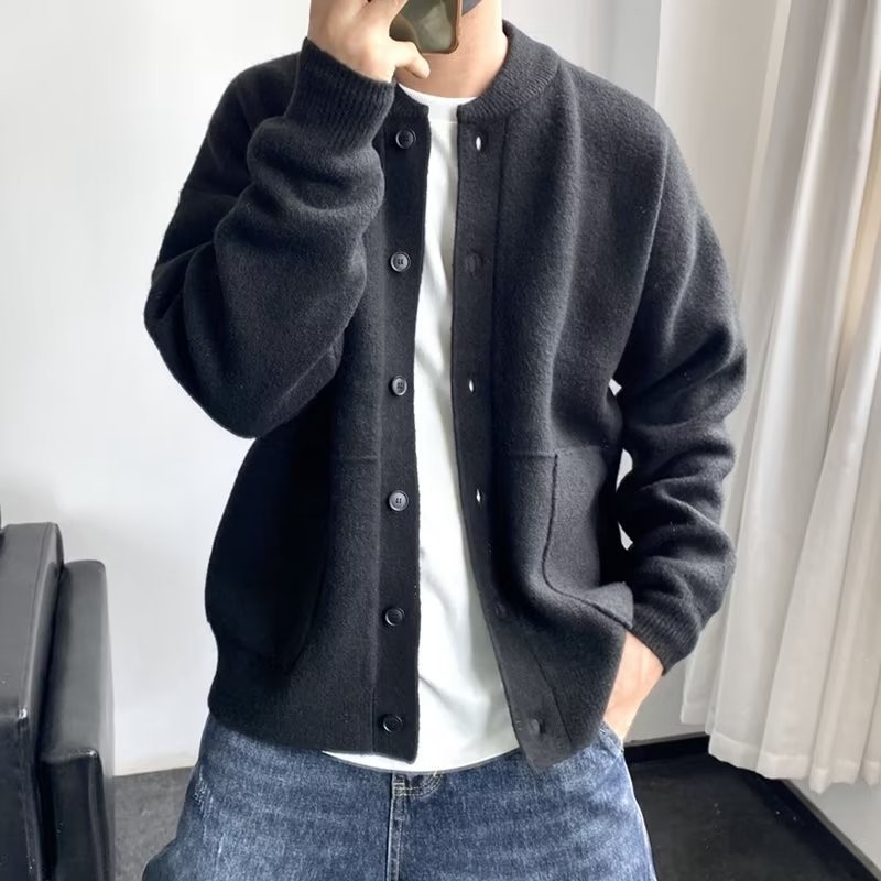 工厂直销针织衫男女同款秋冬季潮牌纯色简约设计感青年毛衣外套潮|undefined