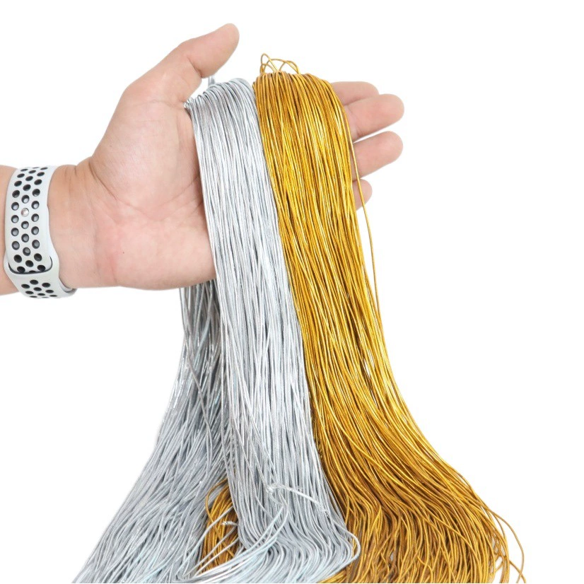 Золотая и серебряная проволочная бирка 8 нитей круглой эластичной лески 1 мм Золотая проволочная бирка веревка обернутая сердечником эластичная веревка в наличии DIY Ювелирная веревка