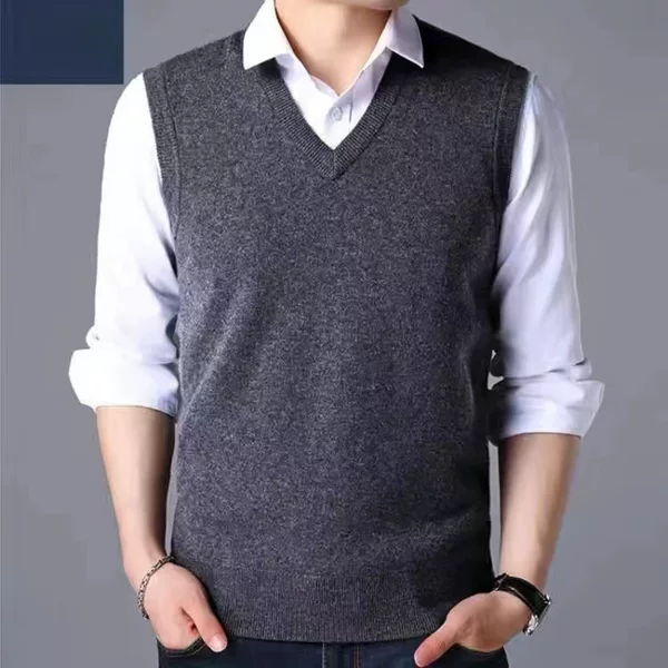 V-Neck New Middle-Aged Wool Vest Gentleman Men's Pullover Knitted Vest Business Knitted Knitwear Sleeveless Men