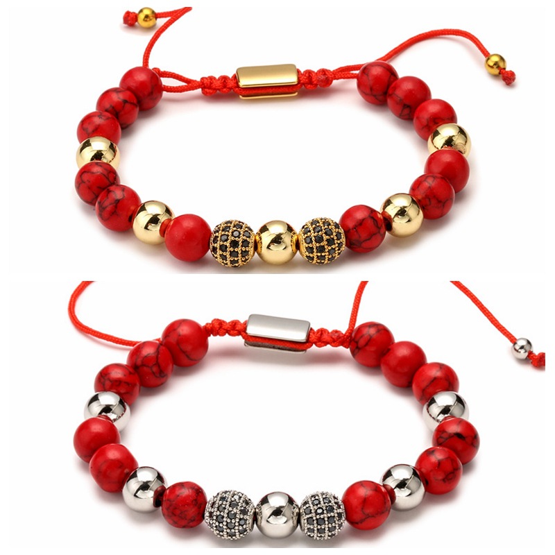 Amazon Venta caliente Piedra Natural rojo turquesa pulsera hecha a mano Piedra Natural pareja pulsera de cuentas