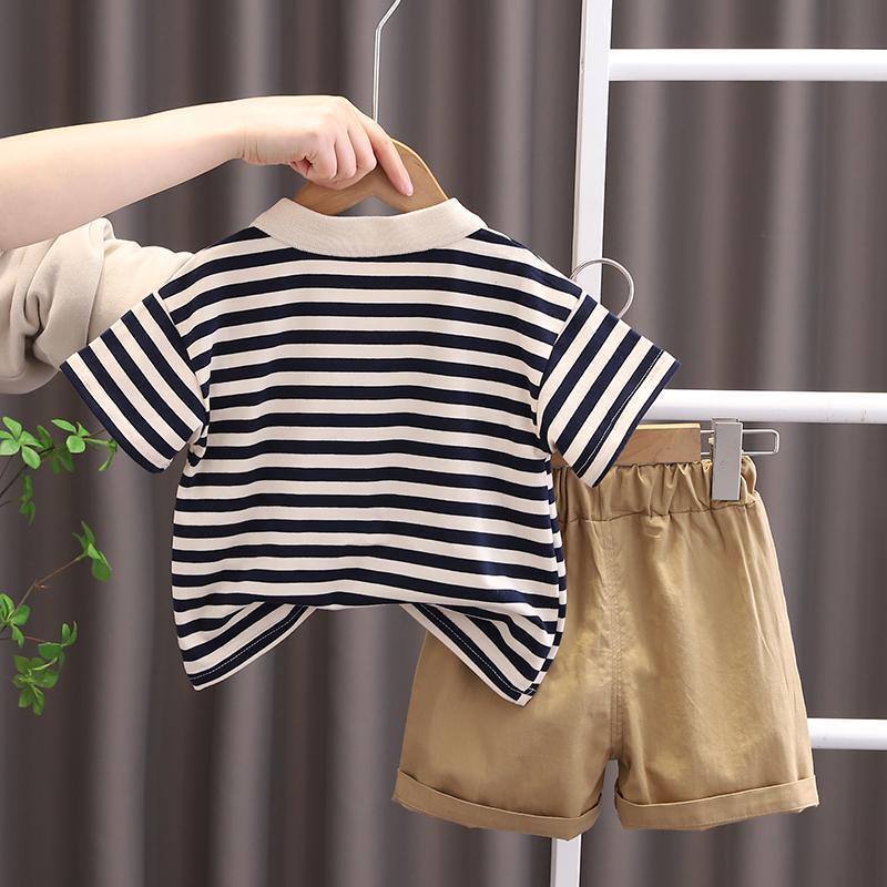 男の子サマースーツ 2025 新しいスタイルベビー夏インターネット有名人ポロ半袖服子供クールでハンサムな子供服|undefined