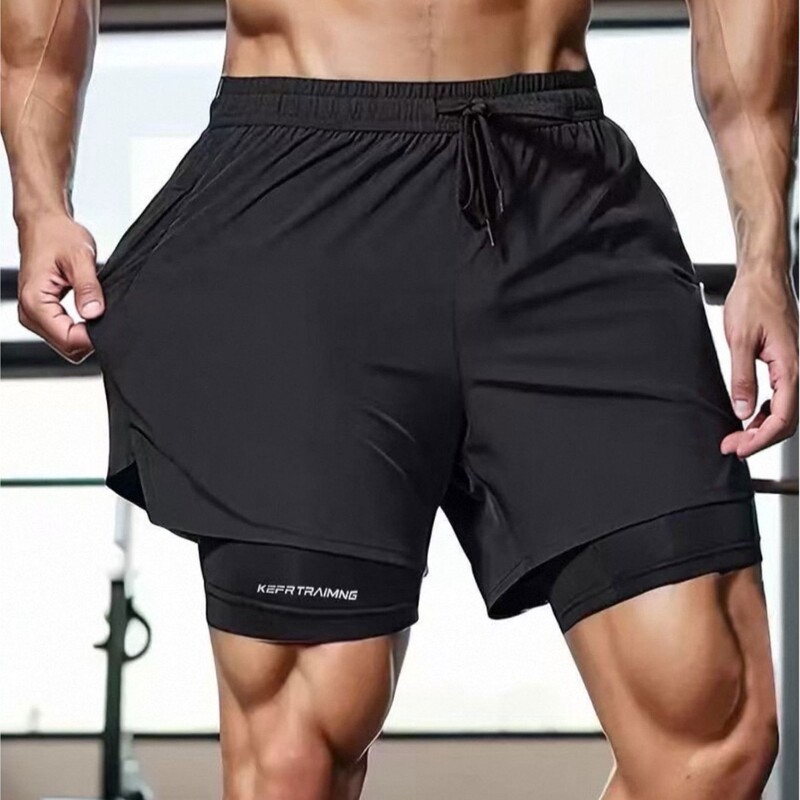 Cross-Border Amazon Anti-Exposure Couple Style Fake Two-Piece Summer European and American Sports Shorts for Men and Women Quick-Dry Three-Point Running Shorts Cross-Border Amazon Anti-Exposure Couple Style Fake Two-Piece Summer European and American Sports Shorts for Men and Women Quick-Dry Three-Point Running Shorts