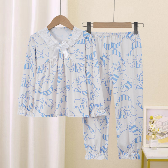 Primavera y otoño pijamas infantiles manga larga princesa de dibujos animados para niños pequeños bebés adultos aire acondicionado conjunto de ropa para el hogar
